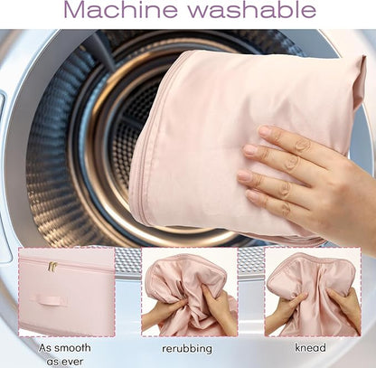 Oqqlin 2 Pcs Blanket Compression Storage Bags, 21x17x24 Inch Double Zipper Comforter Storage Bag with Handle Ultra Space Saving Self Compression Organizers for Blankets Comforters (Pink/Gray)