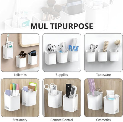 2 Packs Wall Mounted Toothbrush Holders, Self Adhesive Bathroom Toothbrush Wall Holder for Electric Toothbrush, Toothpaste, Razor,Shower Item (White