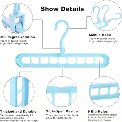 YZÉ BY YIZHE 【9-Space Saving Hangers】, 【Heavy Duty PP Plastic】 【Cascading Hanger Organizer 】 with Anti-Skid Foldable Design for Closet (Blue, 5)