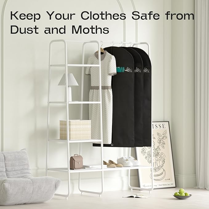 3 Pack Heavy Duty Garment Bags for Travel Suit Bags, Dress Bags, Garment Bags for Hanging Clothes with Pockets Men's Suit Holder for Shirts, Coats, Dresses (Black, 3Pack 50")
