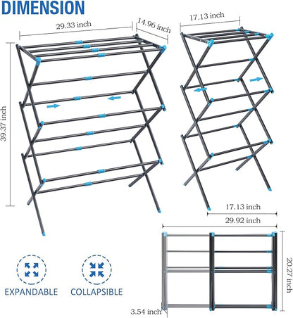 APEXCHASER Clothes Drying Rack, 3-Tier Laundry Drying Rack for Clothes, Expandable Metal Clothing Dryer, Collapsible Towel Rack, Air Drying Rack, Graphite