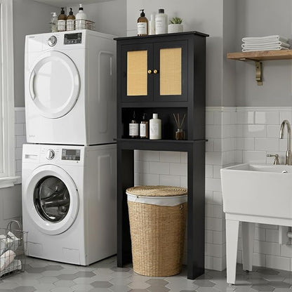 GORZING Over The Toilet Storage Cabinet, Behind Toilet Bathroom Organizer with Adjustable Shelves, Above Toilet Organizers with Barn Door, Space Saver for Restroom, Bathroom, Laundry