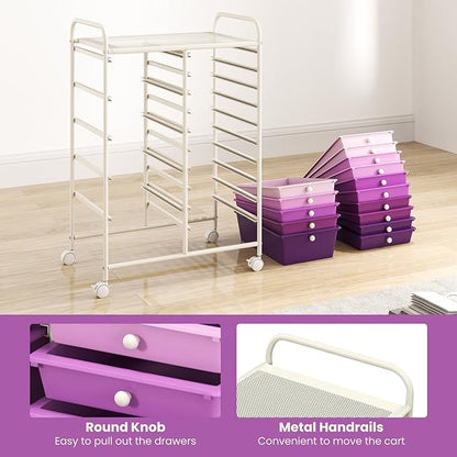 DORTALA 15-Drawer Rolling Storage Cart with Drawers, Rolling Utility Cart w/Removable Drawers & Universal Wheels, Tools Scrapbook Paper Organizer for School, Office, Home, Classroom (Gradient Purple)
