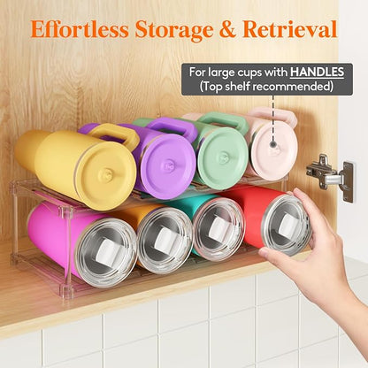 Lifewit Stackable Bottle Storage Organizer, Clear Freestanding Wine Holder for Cabinet, Large Slot Water Bottle Tumbler Cup Organizer for Pantry, Plastic Wine Rack for Fridge Cellar, 2Tier Hold 8