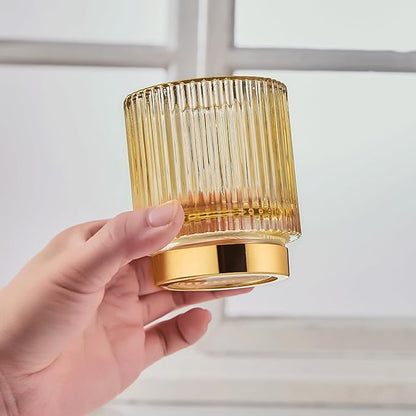 LEICURACE Makeup Brush Organizer, Toothbrush Holder, Desk Pen Pencil Holder, Multifunctional Vintage Glass Brush Cup (S/Gold/A3-12-US)
