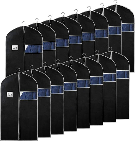 Syeeiex 40"Suit Bag, Set of 16 Garment Bags for Hanging Clothes, Suit Covers Bags for Men or Women, Garment Bags for Storage Suits, Shirts,T-shirts and Jackets on Closet(Black/Grey)