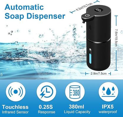 OHIFAST Automatic Foaming Soap Dispenser Touchless, USB Rechargeable Smart Hand Soap Dispenser, 6-Level Adjustable, 12.8oz/380mL, Compatible with Thick Thin Dish Soap for Bathroom Kitchen-Black