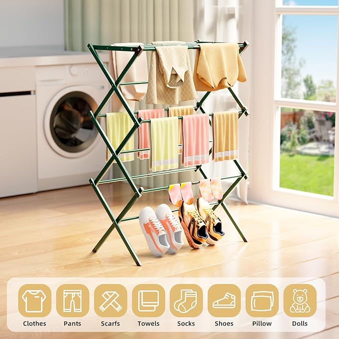 BAKON Clothes Drying Rack Foldable for Laundry, Collapsible Portable Drying Rack Clothing for Hanging Clothes Towel, Space Save for Indoor Outdoor Travel (Navy Blue)
