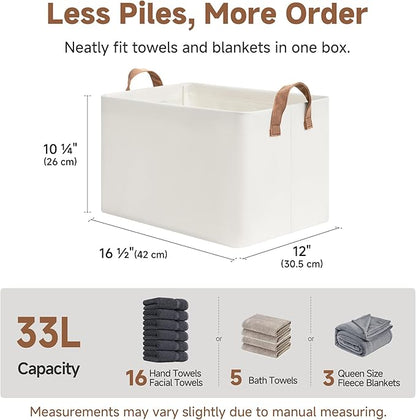 StorageWorks Storage Bins, Fabric Storage Bins for Shelves, Large Storage Baskets with Metal Frame, Closet Baskets and Bins with Handles, Beige, 2-Pack
