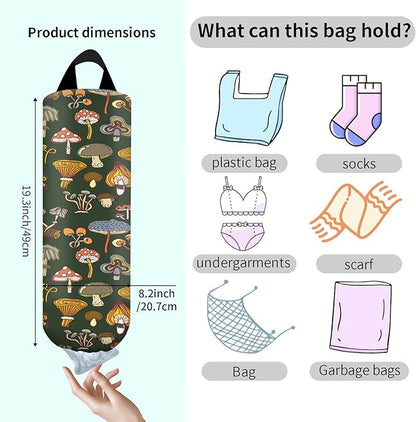 Plastic Bag Holder, Wall Mount Grocery Bag Organizer, Funny Hanging Trash Storage Dispenser for Home Kitchen Cute Mushroom