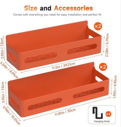 4 Pack Strong Magnetic Spice Rack for Refrigerator, Multipurpose Magnetic Shelf for Fridge with 4 Hooks for kitchen and Bathroom Organization, Orange
