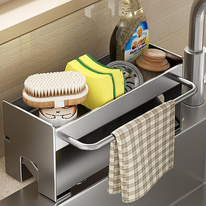 Utensil Holder,Compact Kitchen Sink Drying Rack - Durable and Stylish Solution,Self-Draining Tray Design,with Rag Rack（Gray）