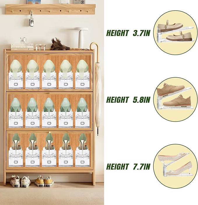 Shoe Slots Organizer,20 PACK Transparent Shoe Stacker Adjustable Shoe Slot Organizer Space Saver Shoe Rack Holder Shoe Storage Organizers for Closet,Transparent
