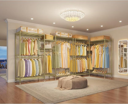 VIPEK L6 L Shaped Clothes Rack Heavy Duty Clothing Rack for Corner, 5-Tier Wire Garment Racks Metal Freestanding Closet with Adjustable Shelves, 42.1" L x 42.1" W x 76.4" H, Max Load 840LBS, Gold