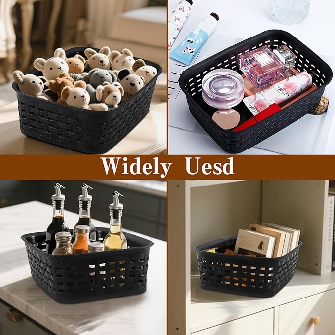 3 Pack Plastic Storage Baskets for Cabinets,Small Plastic Basket,Organizer Bins Storage Baskets for Shelves,Room,Pantries,Countertops(Black)