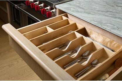Rev-A-Shelf Trim-to-Fit Silverware Drawer Organizer For Kitchen Utensils, Cutlery Cabinet Storage Divider Insert, 33" x 22", Maple Wood, 4WUTCT-36-1