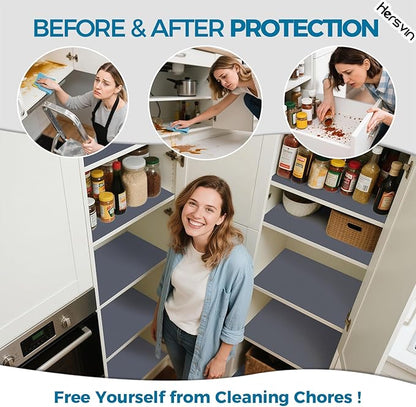 Hersvin Shelf Liners, 18in x 20ft Kitchen Drawer Mats, Non-Adhesive EVA Cupboard Protector, Cabinet Lining (Dark Gray/Dot)