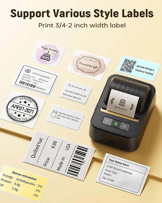NADAllN Label Maker Machine with Tape, Bluetooth Thermal Label Printer for Small Business, Address, Barcode, Logo, Clothing, Label Makers for Office Home School