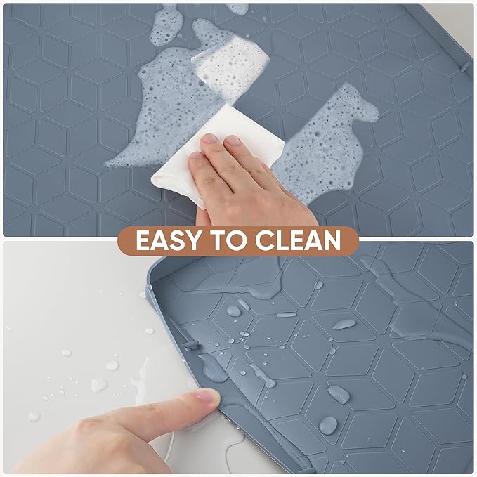 BALEINE 31''×22'' Under Sink Mat, Waterproof Food Grade Silicone Undersink Mat, Cabinet Shelf Drip Tray, Under Sink Liner for Kitchen, Bathroom (Blue)