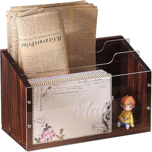Mail Organizer with Clear Acrylic Dividers - 3 Slots Letter Holder for Desk, Mail Sorter Organizer Wall Mounted, Mailbox Hoder Counter for Home Office Family