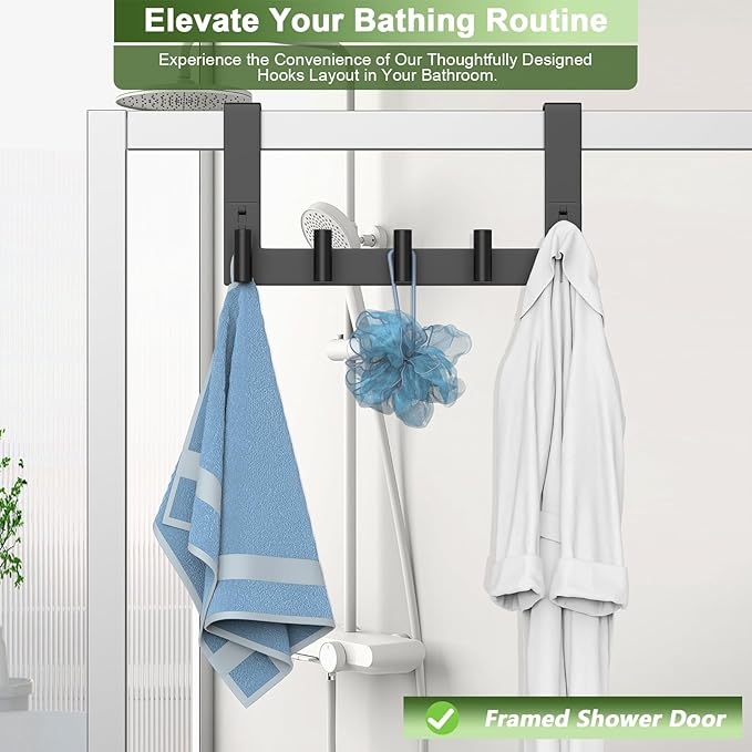 VINHOLD Stainless Steel Over Door Hooks, Over Door Hanger Holder for Robe Cloths, Heavy Duty Towel Hooks, Coat Rack, Doors Organizer for Bathroom, Bedroom, Locker Room & Closet (1 Pack, Black)