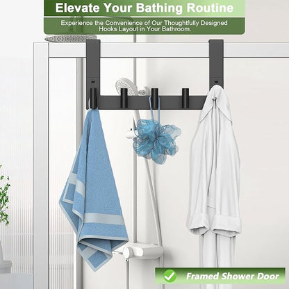 VINHOLD Stainless Steel Over Door Hooks, Over Door Hanger Holder for Robe Cloths, Heavy Duty Towel Hooks, Coat Rack, Doors Organizer for Bathroom, Bedroom, Locker Room & Closet (1 Pack, Black)