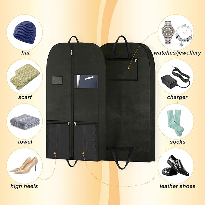 54" Garment Bags for Closet Storage and Travel, Gusseted Hanging Garment Bags for Men Women with Pockets Handles and Zipper, Suit Cover Bags for Clothes, Suits, Dress, Shirts, Coats, Jackets, 2 Pack
