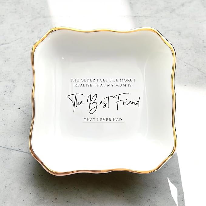 HatafaFurni Ring Dish Holder for Mum Gifts | Present For Mom | Mother's Day Gift | Thank You Mom Gift | Jewelry Dish Gift For Mum - I Realise That My Mum is The Best Friend - Ceramic Trinket Tray