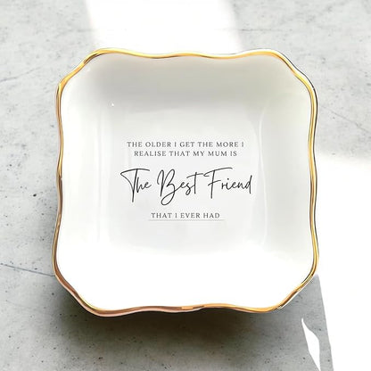 HatafaFurni Ring Dish Holder for Mum Gifts | Present For Mom | Mother's Day Gift | Thank You Mom Gift | Jewelry Dish Gift For Mum - I Realise That My Mum is The Best Friend - Ceramic Trinket Tray