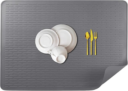 Golener Silicone Large Dish Drying Mat - 28" x 20" Stove Top Protector for Electric Stove, Food Grade, Foldable, Easy Clean, Heat-resistant Silicone Mat for Glass Stove Cooktop, Stove Top Cover, Grey