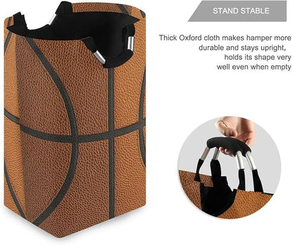 Laundry Hamper Basket Basketball Texture Brown Storage Basket Collapsible Clothes Hamper with Handle Nursery Hamper Blanket Basket for Dirty Clothes Living Room Bathroom