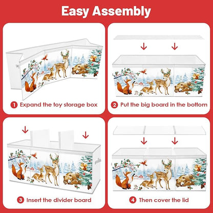 Christmas Toy Storage Bin,Extra Large Toy Box Chest with Lids & Handles for Kids Boys Girls,Collapsible Storage Organizer Box Bin Basket for Bedroom,Playroom, Nursery,37.8"x12.6" x15.7",Animals