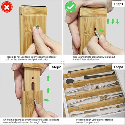 Ruichang Bamboo Kitchen Drawer Divider 4 Pack,17-22" Adjustable Dresser Drawer Organizer for Bathroom,Bedroom,Natural,2.4 inch High