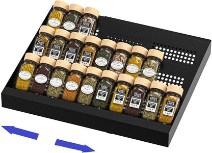 Wobmmi Expandable Metal Spice Drawer Organizer,3-Tier Slanted Seasoning Jars Tray for Kitchen Cabinet Drawers Insert/Countertop (Jars not included)-3Tier,1pack/Black