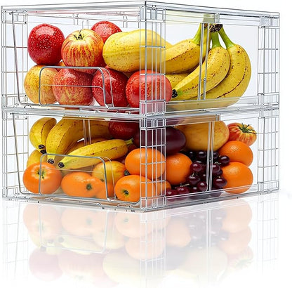 Small Stackable Clear Acrylic Storage Drawers(4 Pack) with Handles,Plastic Organizer Bins for Fridge Bathroom Kitchen Cabinet Pantry Coffee bar Undersink Office Closet Storage Bins