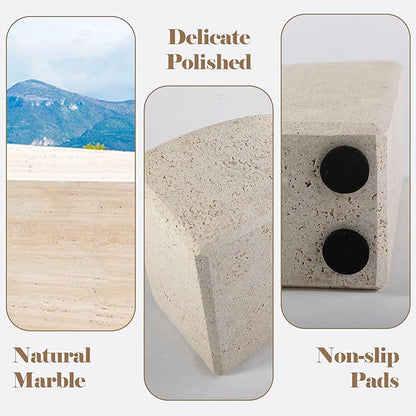 Marble Bookend for Shelves, Non-Skid Bookends for Heavy Books, Heavy Duty Book Stopper for CDs, Luxury Book Shelf Holder, Quarter Circle Design Book Ends Decorative, Moleanos Beige, Set of 2