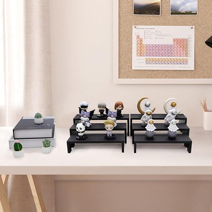 4 Set 12Pcs Black Display Riser Wood Risers Wooden Cupcake Display Stand 3Tiered Racks Perfume Display Dessert Food Stands for Vendors Event Party