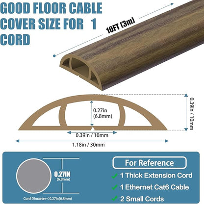 Floor Cord Covers for Wires 10FT Cable Hider Wire Cover Self Adhesive Cord Hider Floor for Offices, Homes, Workshops, Warehouses Cable Cavity 0.39" W x 0.27" H