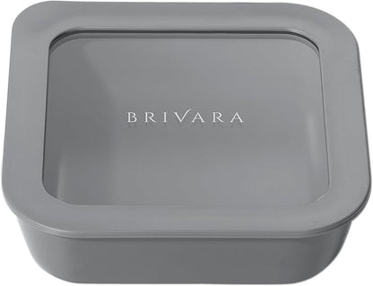 Ceramic Coated Glass Food Storage Container | No PTFE, PFOA, PFAS, and BPA | Reusable Non Toxic Meal Prep Container with Glass Lid | Easy To Store | 2.5 Cup Square [Smoke]