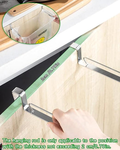 YQh Stainless Steel Cabinet Door Trash Bag Holder for Kitchen Cabinet Door and Drawer, Cabinet Door Hook Adjustable Spacing, Suitable for Plastic Bags with Handles Food Bags