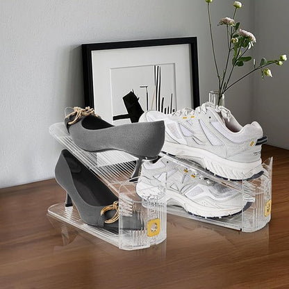 10 Pack Clear Shoe Slot Organizer, 11" Adjustable Shoes Stacker for Closet, Double Deck Display Shelf for a Pair of Shoes, Anti-slip Shoe Rack Holder Storage Space Saver
