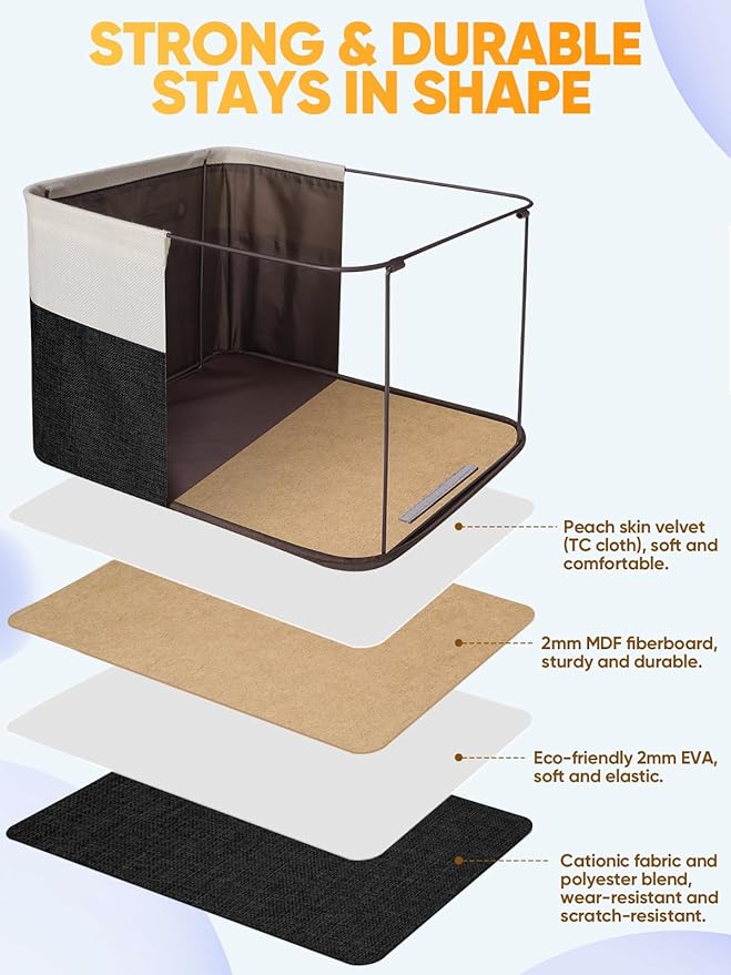 BALEINE 3 Pack Fabric Storage Bins for Shelves, Linen Storage Baskets for Organizing, Decorative Closet Bins for Clothes, Home (Black, 17''x13''x10.5'')