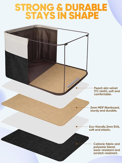 BALEINE 3 Pack Fabric Storage Bins for Shelves, Linen Storage Baskets for Organizing, Decorative Closet Bins for Clothes, Home (Black, 17''x13''x10.5'')