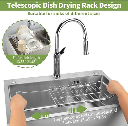 PapakeNook Space Saving Dish Drying Rack Small - Expandable Telescopic Over The Sink Drying Rack,304 Stainless Steel Dishrack for 13.58" - 21.65" Sinks.(Large)