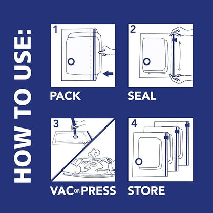 Hefty Vacuum Bags for Clothes 4 Pack, Space Saving Large Vacuum Storage Bags (34 X 22 Inches) Compression Seal for Bedding, Travel Pump Included (4 Large Heavy Duty)
