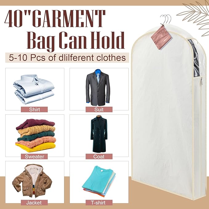 2 Sets 40 Inch Linen Fabric Bags for Hanging Clothes and Storage with Cedar Blocks for Fresh Smell and Moth Protection Sandpaper for Suit Fur Coat Jacket Sweater