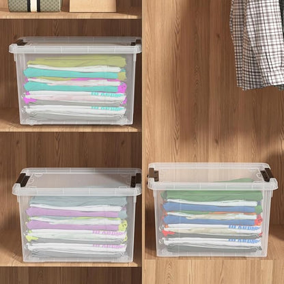 Tyminin 6-Pack Storage Box, 22 Quart Stackable Plastic Bins with Snap-On Lids, Clear