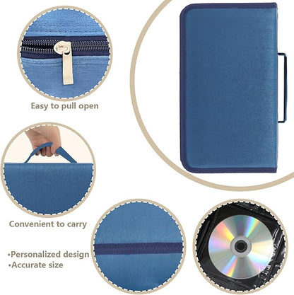 DVD Case CD Storage,128 Capacity CD Cases Holder DVD Storage Case Holders CD DVD Disc Case Storage Wallet Binder for Car Home Office Travel (128 Blue)