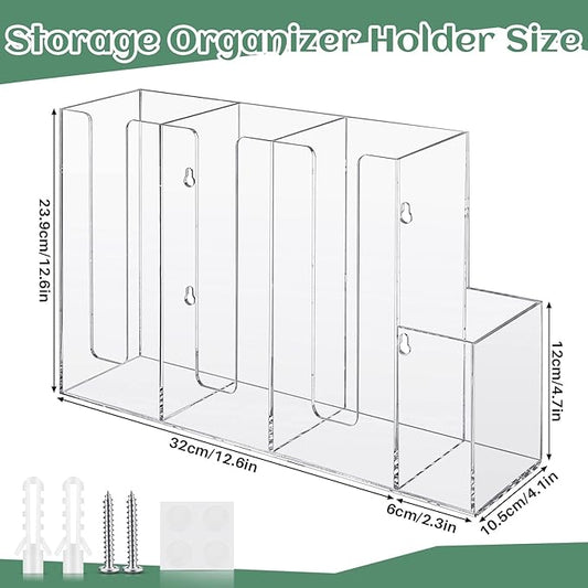 Cunhill 4 Compartments Acrylic Coffee Cup and Lid Storage Organizer Holder Disposable Paper Cup Dispenser Organizer Plastic Lid Holder Accessories for Kitchen Bar Shop Party Supplies(Transparent)