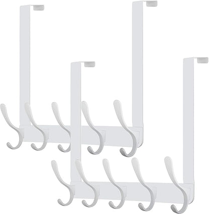 WEBI Over The Door Hook 5 Coat Hooks,Over The Door Towel Rack,Door Hanger Coat Rack Towel Hanger for Hanging Coats,Clothes,Bathroom,White,2 Packs